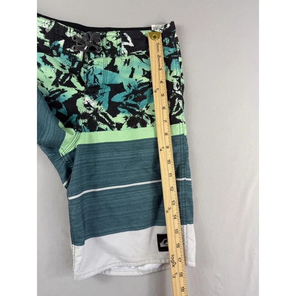 Quiksilver swim trunks board shorts, green, tie up front, big kid's 27